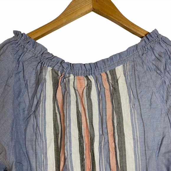 Dylan Boho Flowy Cotton Jean Striped Short Sleeve V Neck Ties Top Small S - Picture 9 of 12